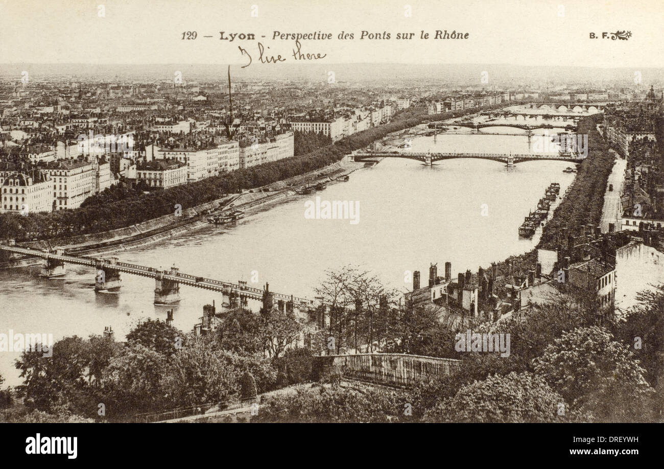 Lyon - vue sur le pont sur le Rhône Banque D'Images
