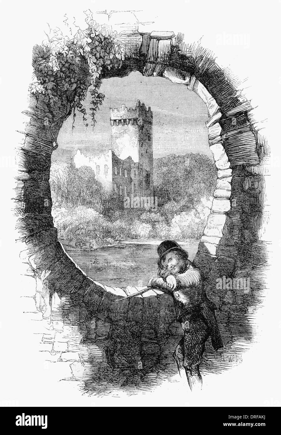 Le château de Blarney, comté de Cork. Du judas sur le pont. Dessiné par Mahony circa1854 Banque D'Images