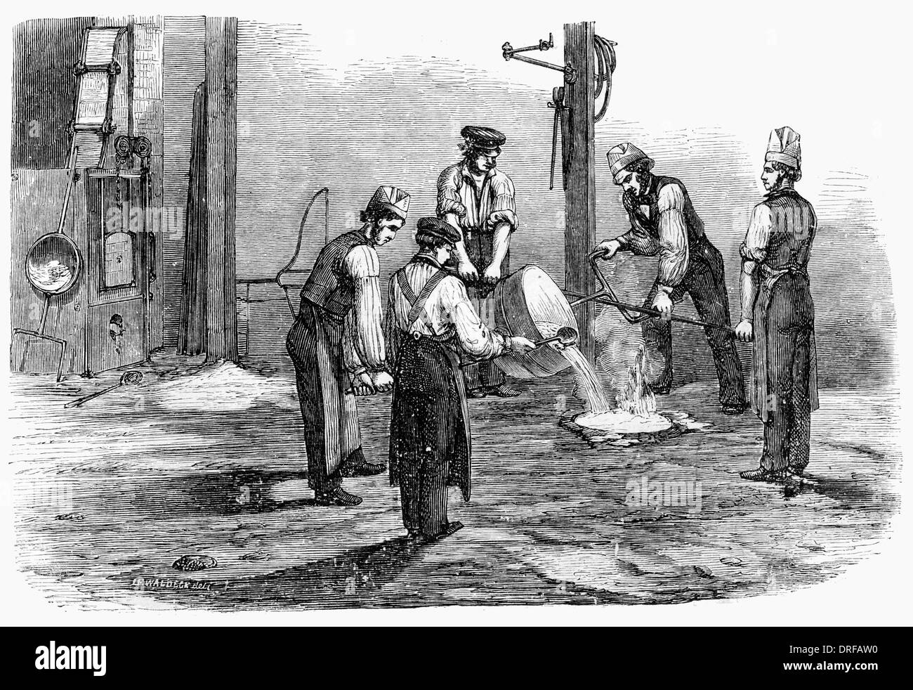Bell Foundry de couler le métal dans le moule vers 1854 Banque D'Images