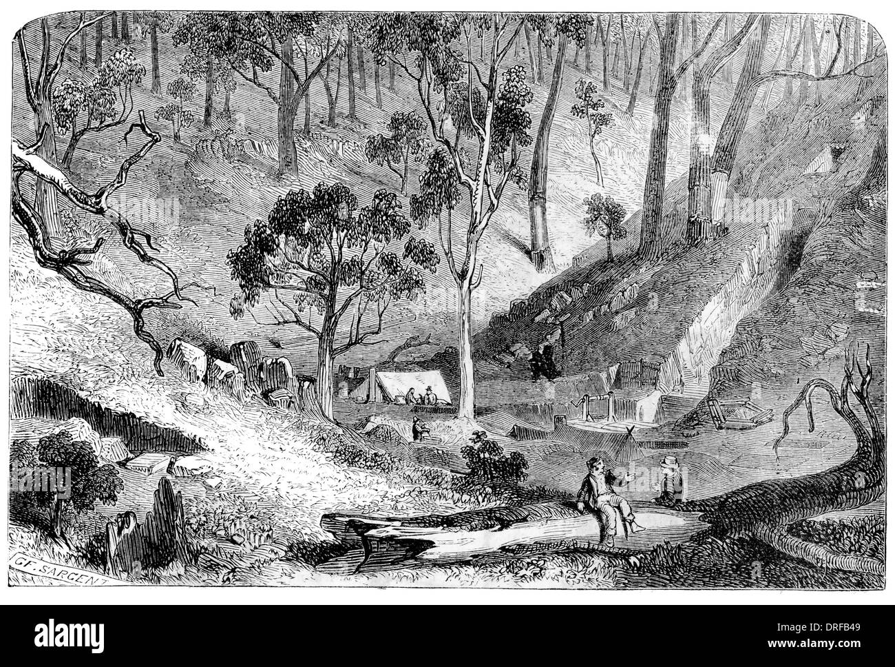 L'Australie. L'Whirley crique, l'endroit où l'or a été découvert pour la première fois ; Forest Creek Gammes, Mount Alexander. 1851 Banque D'Images