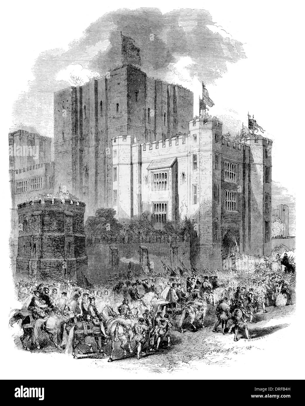 L'entrée de la Reine Elizabeth, assisté par une cavalcade de chevaliers et de soldats, dans le château de Kenilworth, le 9 juillet 1575. Banque D'Images