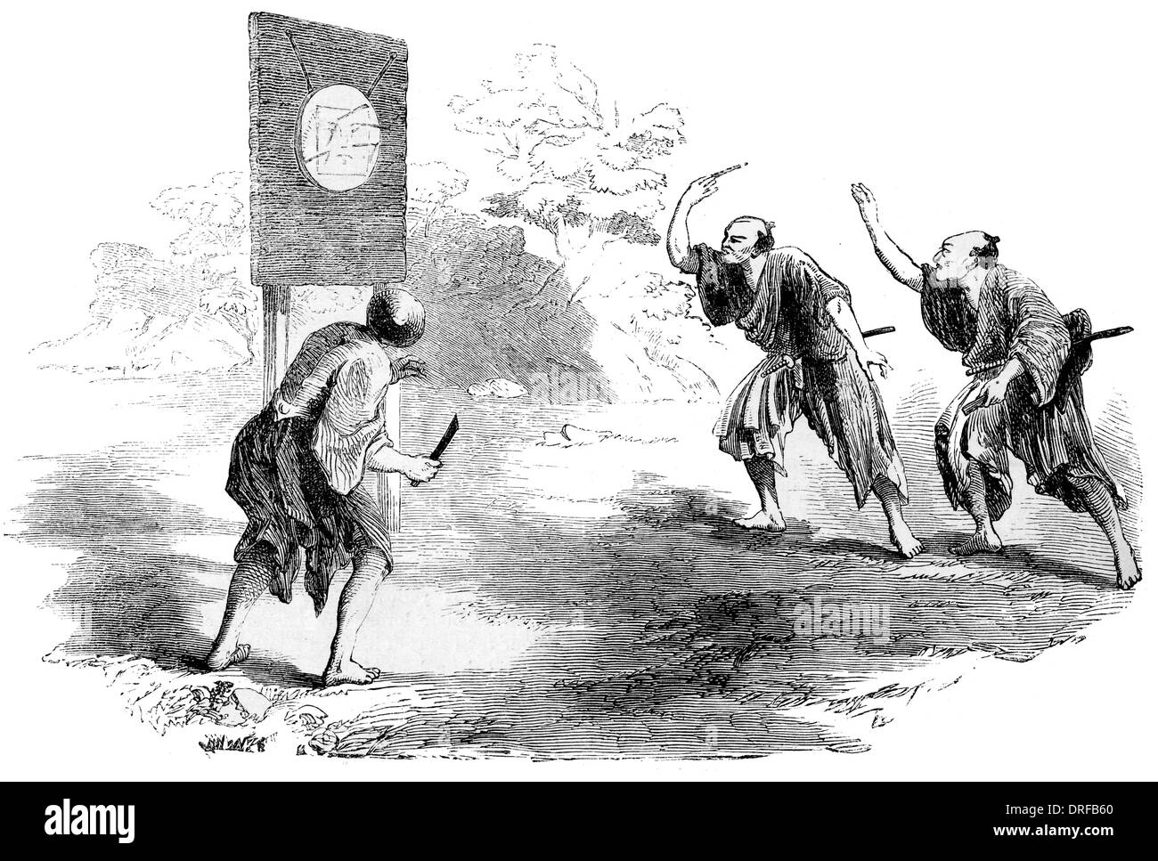 Exercice de japonais de lancer la fléchette vers 1854 Banque D'Images