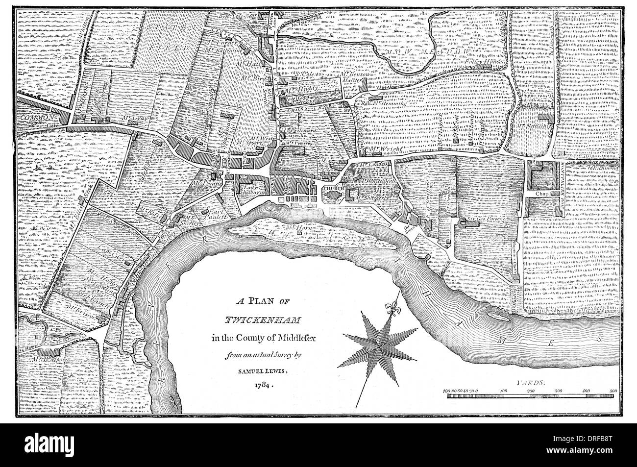 Un plan de Twickenham, dans le comté de Middlesex. Londres à partir d'une enquête réelle par Samuel Lewis 1784 Banque D'Images