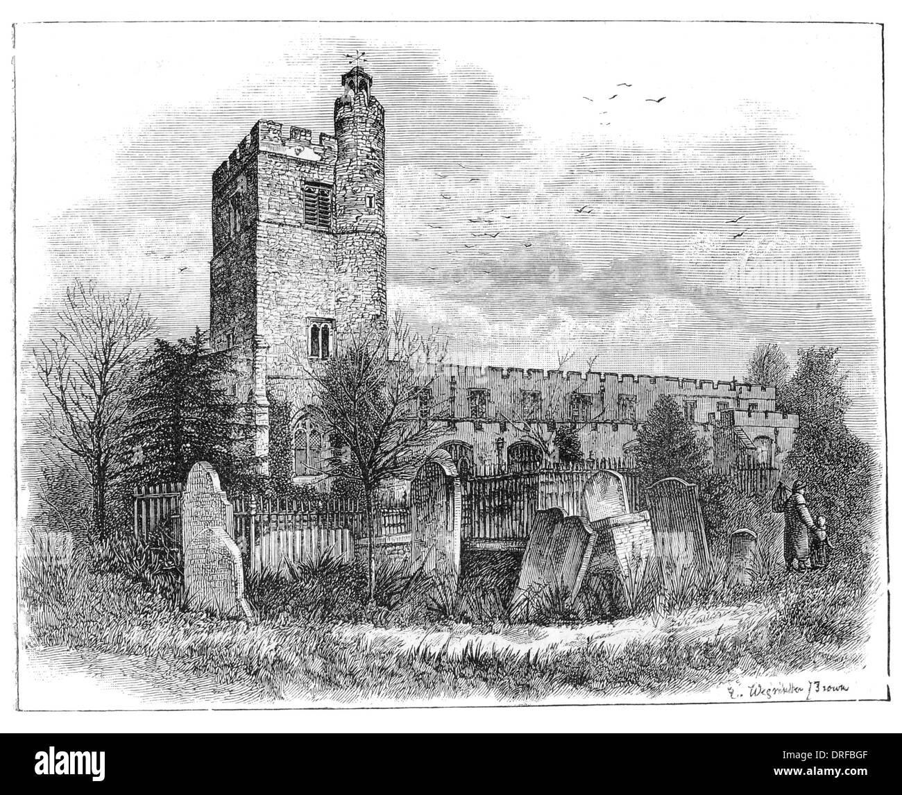 Cheshunt Eglise St Mary-la-Vierge Borough de Broxbourne, Hertfordshire, Grand Londres Zone urbaine vers 1880 Banque D'Images