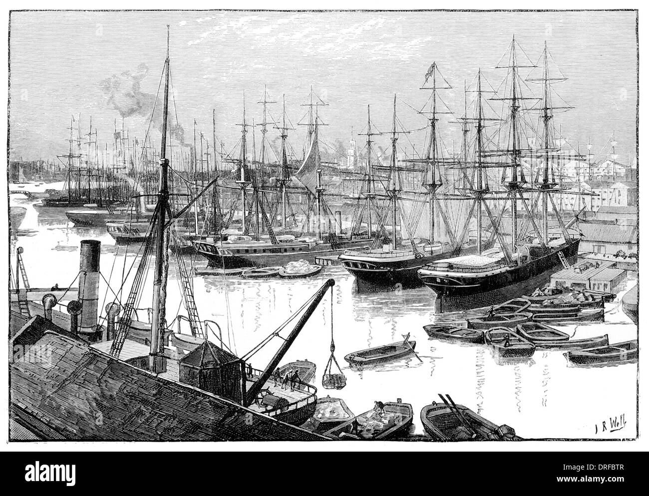 West India Docks, Isle of Dogs, Londres vers 1880 Banque D'Images
