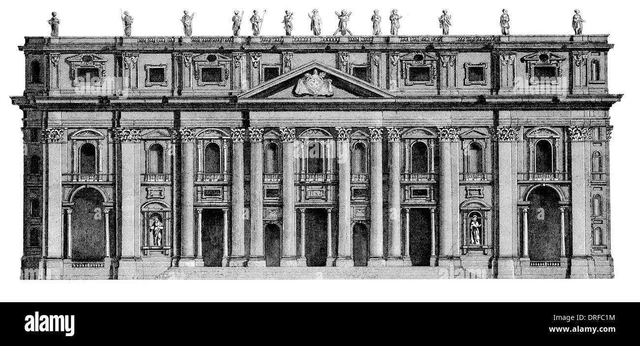 La Basilique St Pierre Sancti Petri di San Pietro Vaticano est une église de la fin de la Renaissance . East front elevation Banque D'Images