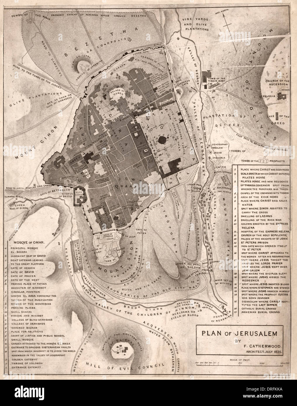 1835 Plan de Jérusalem Banque D'Images