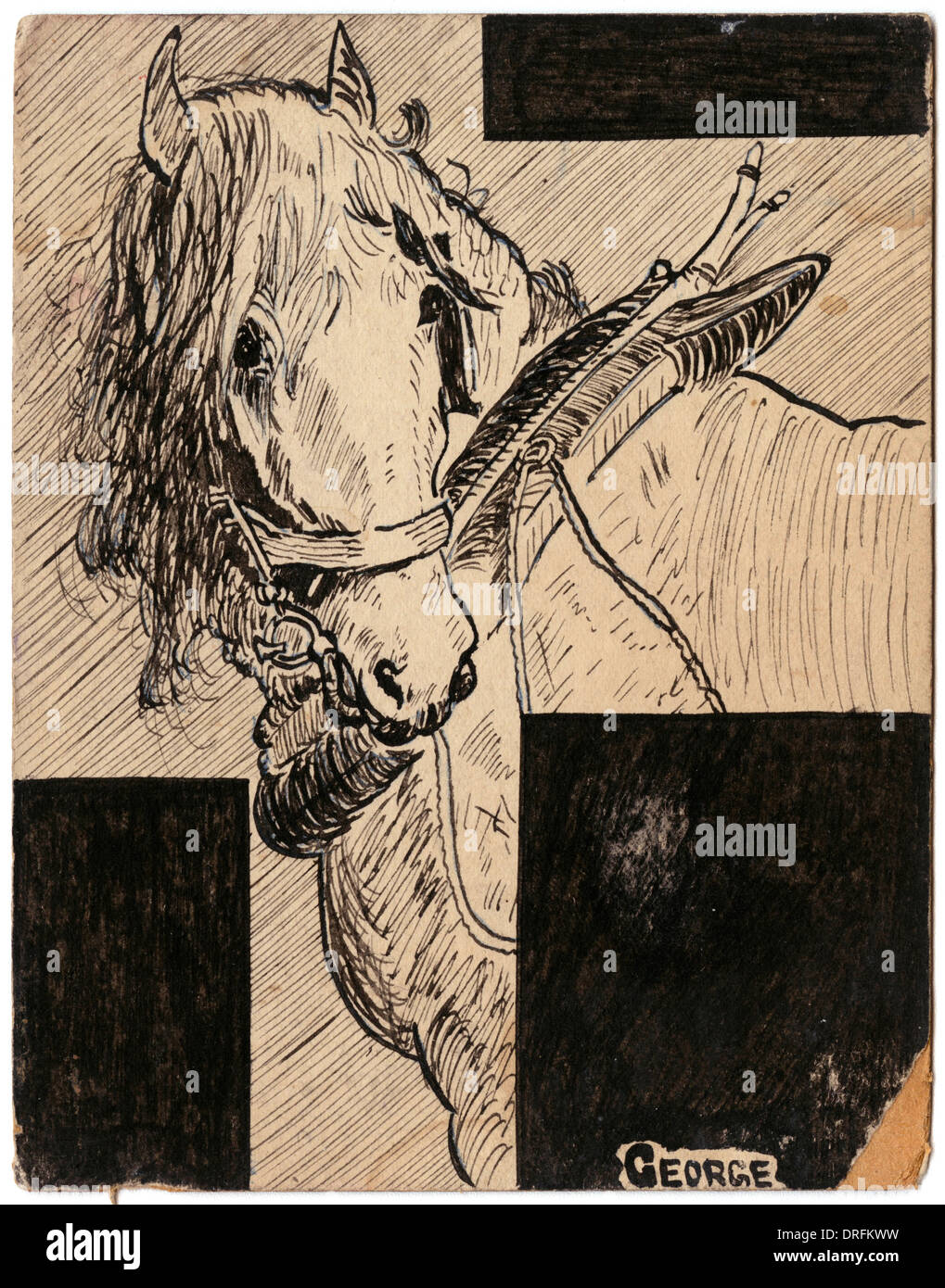 Cheval de guerre - illustration sur une carte postale par George Ranstead Banque D'Images