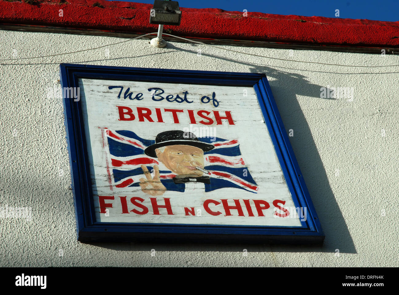 Fish and Chips sign, Brompton Road, Portsmouth, Hampshire, Royaume-Uni. Banque D'Images