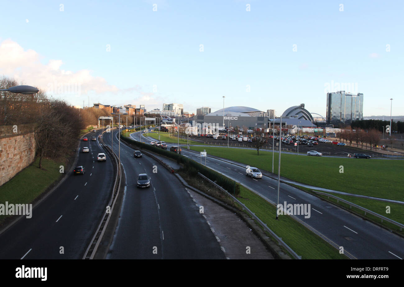 L'autoroute A814 et Clydeside SECC Glasgow Ecosse Janvier 2014 Banque D'Images