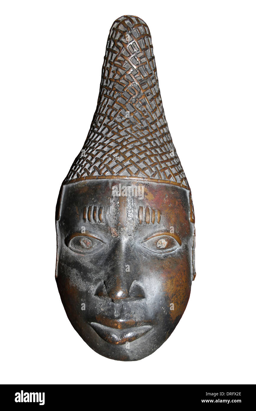 Tête en laiton de Reine Mère, Bénin (Empire Edo), Nigéria Banque D'Images