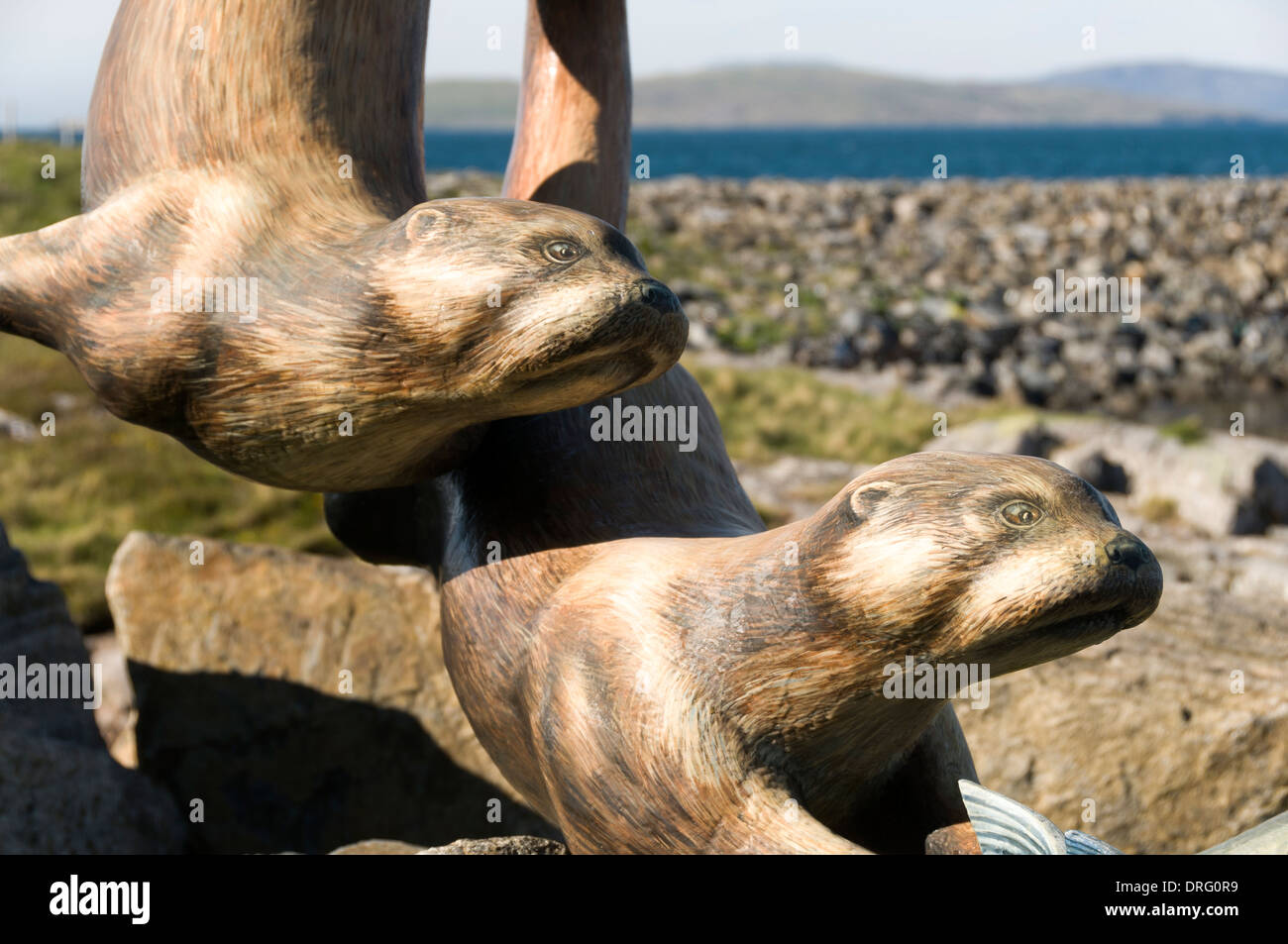 La sculpture à la loutre d'un terminal de ferries à Ardmor Mhòr (Aird), l'île de Barra, îles Hébrides, Ecosse, Royaume-Uni Banque D'Images