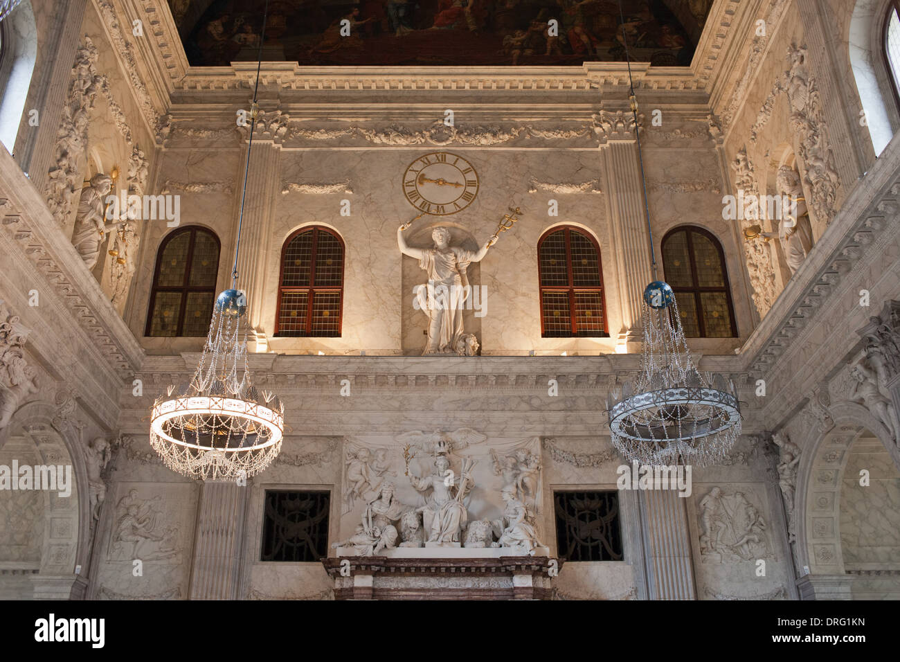 Intérieur du Palais Royal (en néerlandais : Koninklijk Paleis) détails à Amsterdam, en Hollande, aux Pays-Bas. Banque D'Images