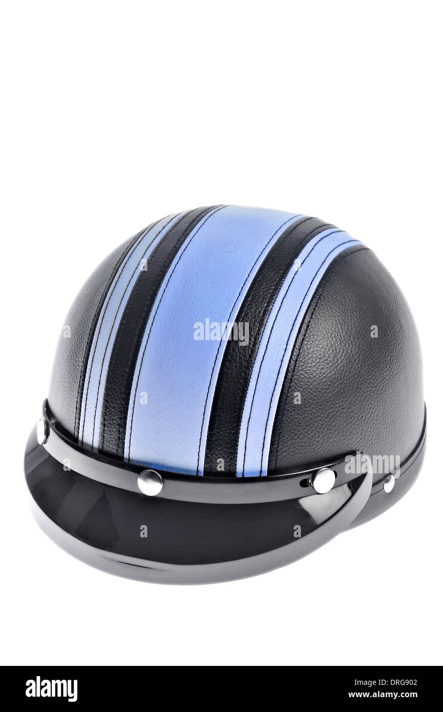Braincap casque de moto avec une bande bleue isolated on white Banque D'Images