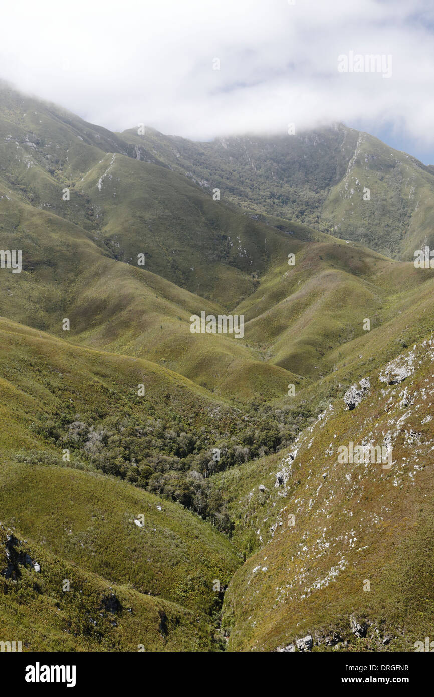 Montagnes et vallées vu de l'Outeniqua Pass, une partie de la route N12 entre Oudsthoorn et George en Afrique du Sud Banque D'Images