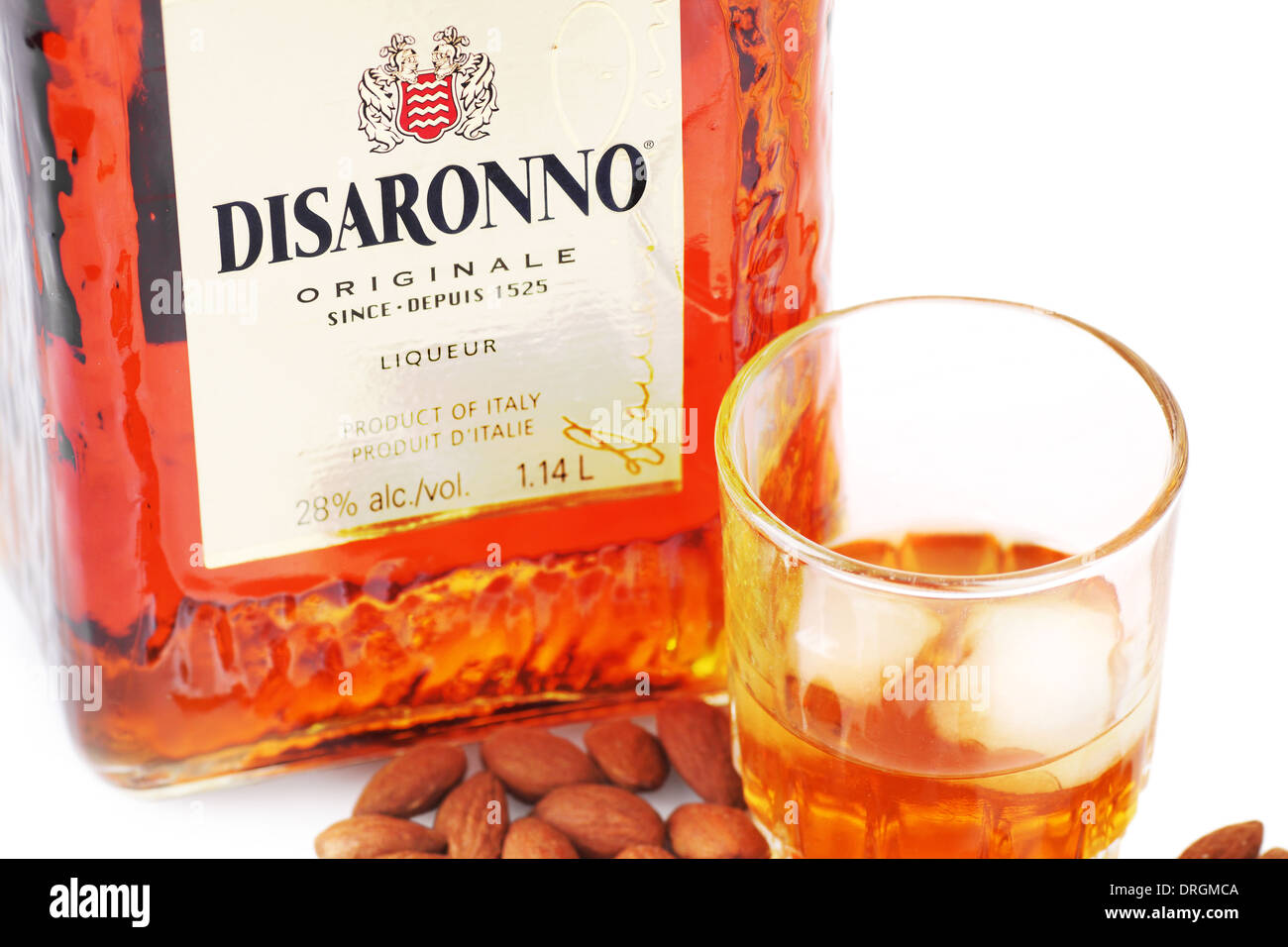 CANADA, QUÉBEC, JANVIER, 6, 2014 : liqueur d'Amaretto Disaronno est un alcool aromatisé aux amandes importées d'Italie. Banque D'Images