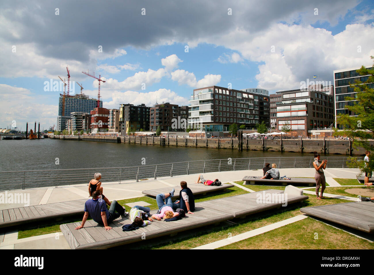 Terrasses, Marco-Polo-vue de Dalmannkai, Hafencity, Hambourg, Allemagne, Europe Banque D'Images