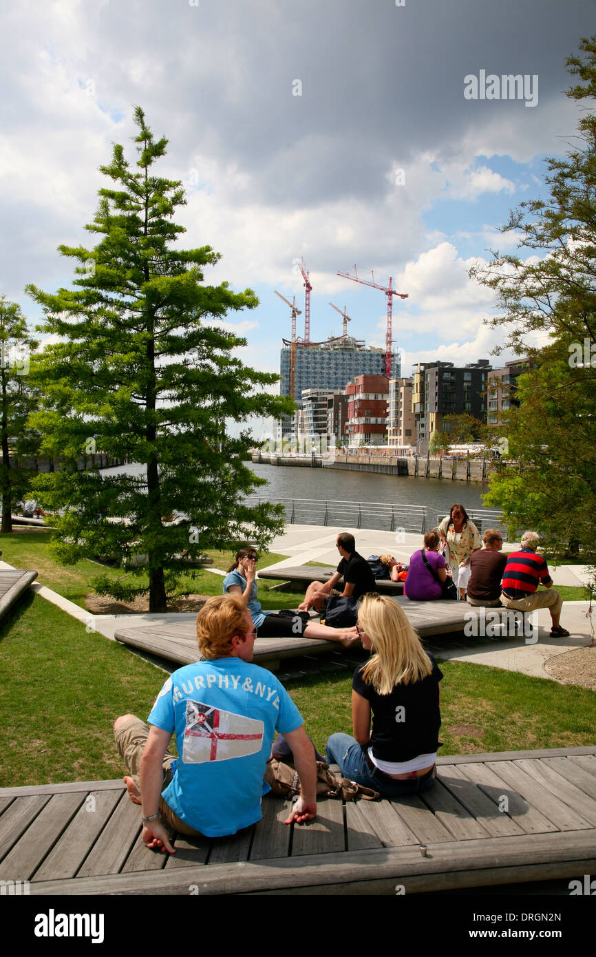 Terrasses, Marco-Polo-vue de Dalmannkai, Hafencity, Hambourg, Allemagne, Europe Banque D'Images
