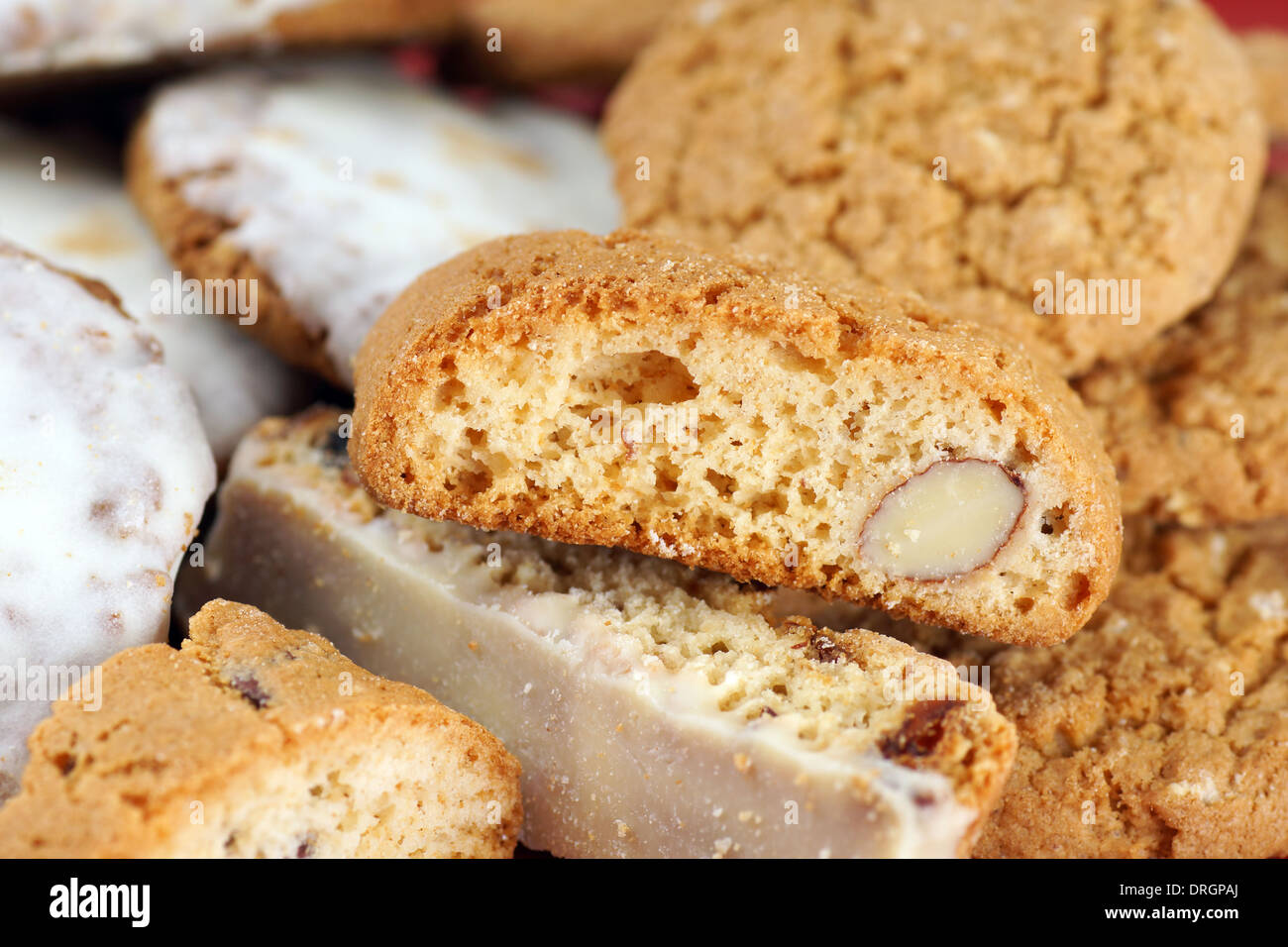 Une macro de biscottes aux amandes italien, cantuccini et autres sugar cookies Banque D'Images