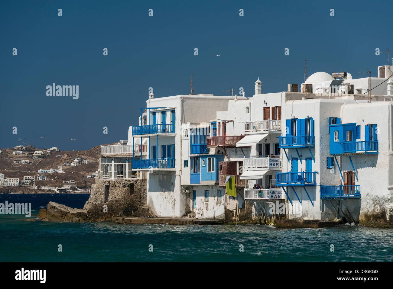 La petite Venise à Chora, la ville de Mykonos, Grèce Banque D'Images