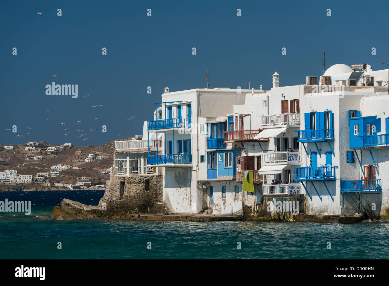 La petite Venise à Chora, la ville de Mykonos, Grèce Banque D'Images