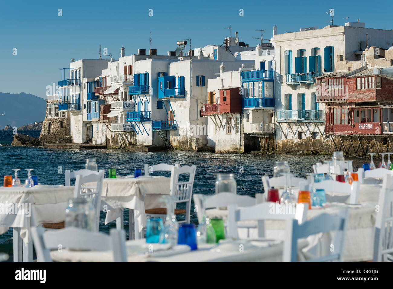 La petite Venise à Chora, la ville de Mykonos, Grèce Banque D'Images