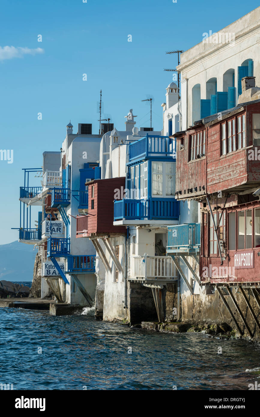 La petite Venise à Chora, la ville de Mykonos, Grèce Banque D'Images