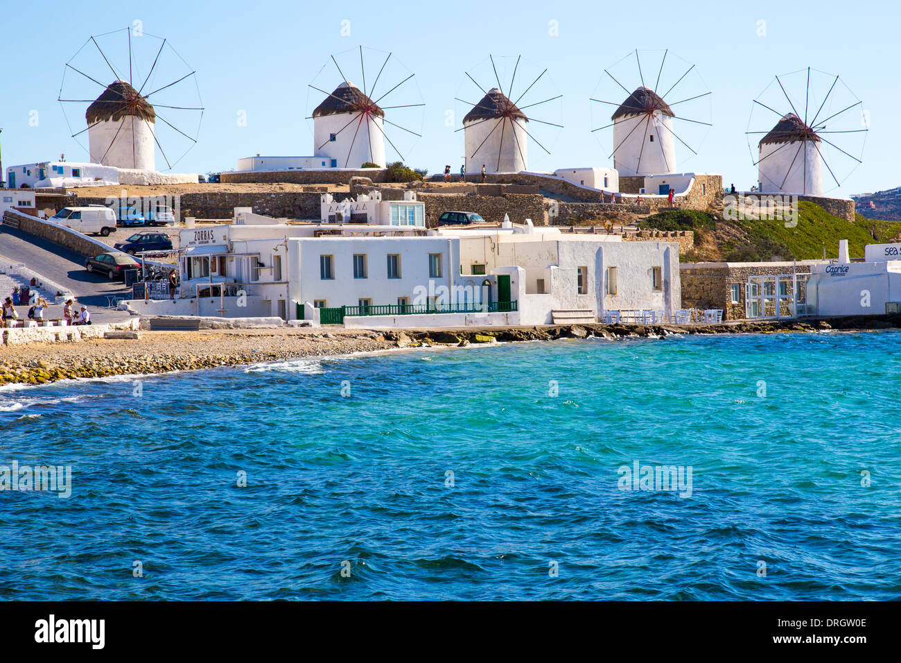Les moulins à vent de Mykonos, Cyclades Grèce Banque D'Images