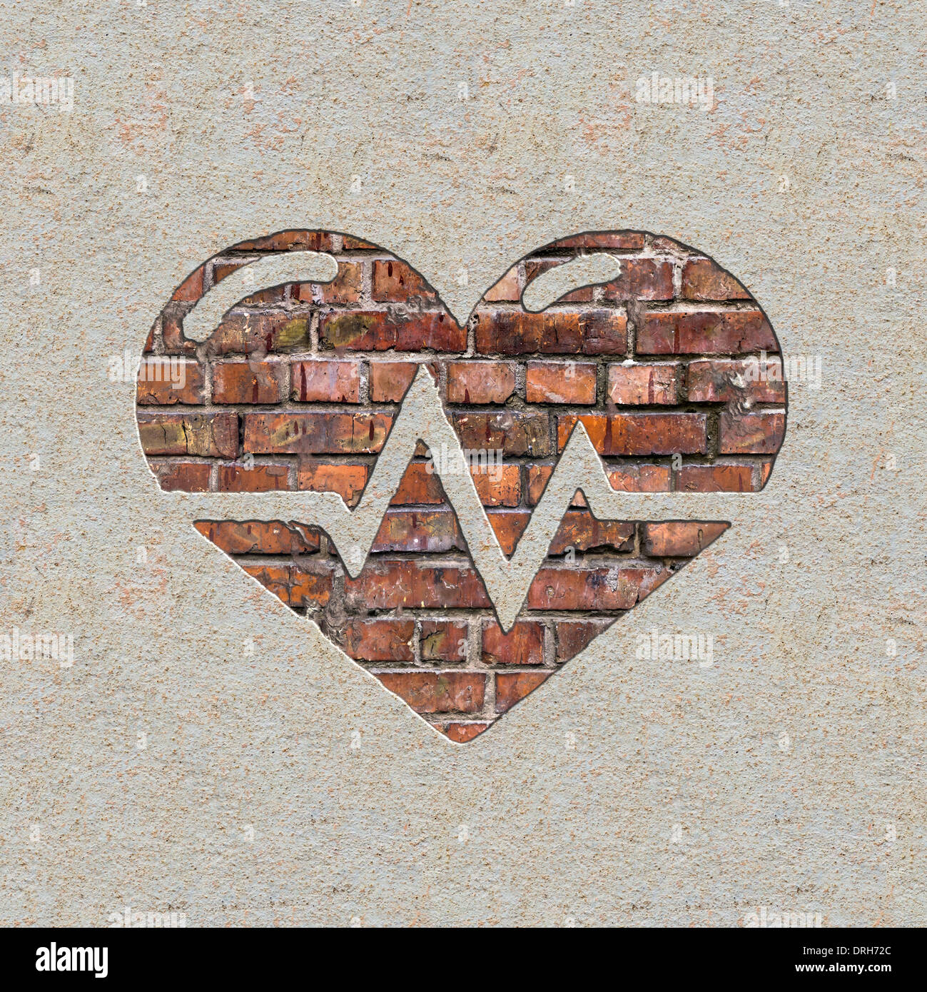 Coeur avec cardiogramme ligne sur le mur. Banque D'Images