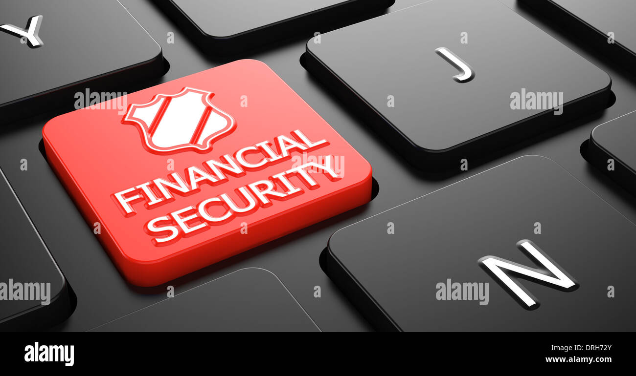 Concept de sécurité financière sur le bouton Clavier rouge. Banque D'Images