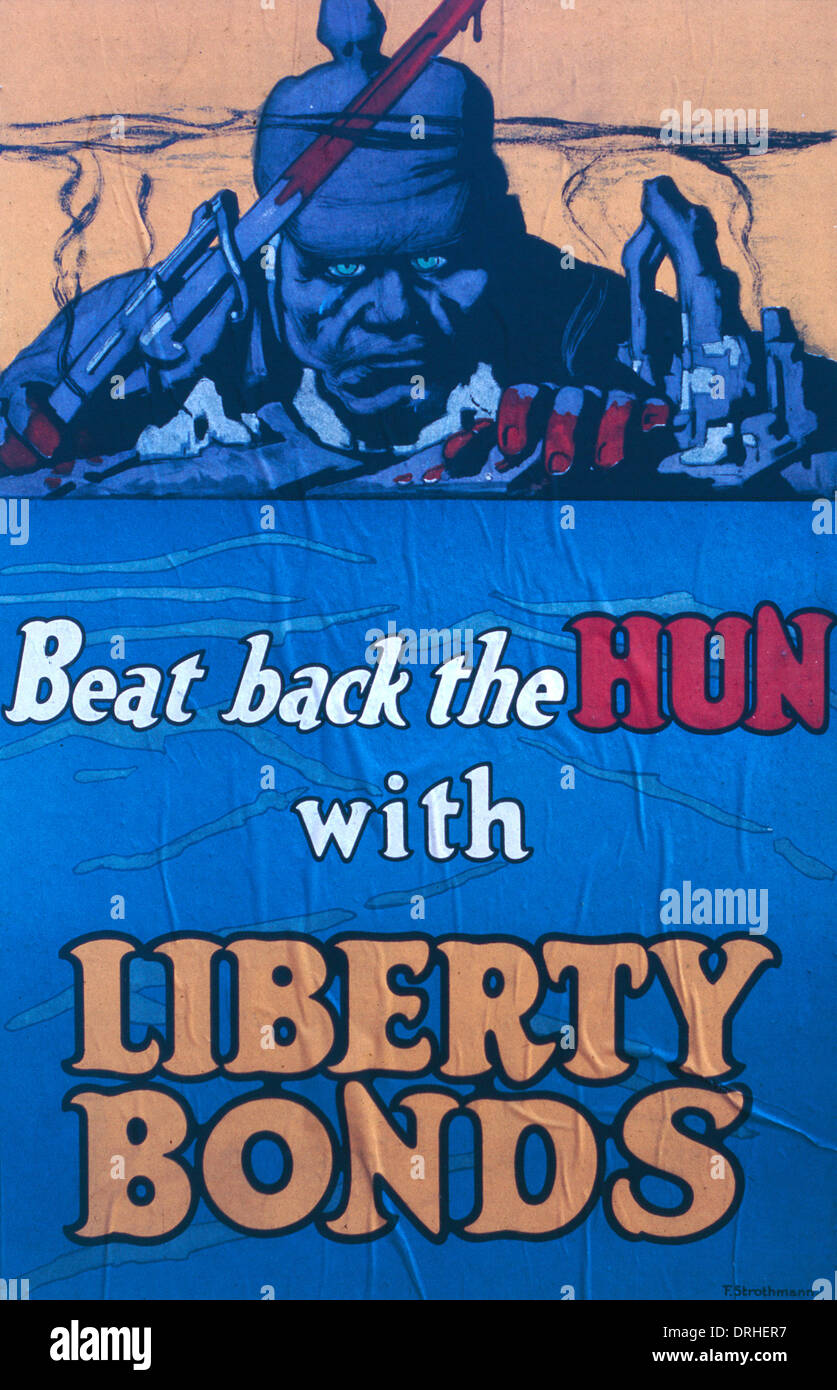 Poster, repousser l'Hun avec Liberté d'obligations, WW1 Banque D'Images