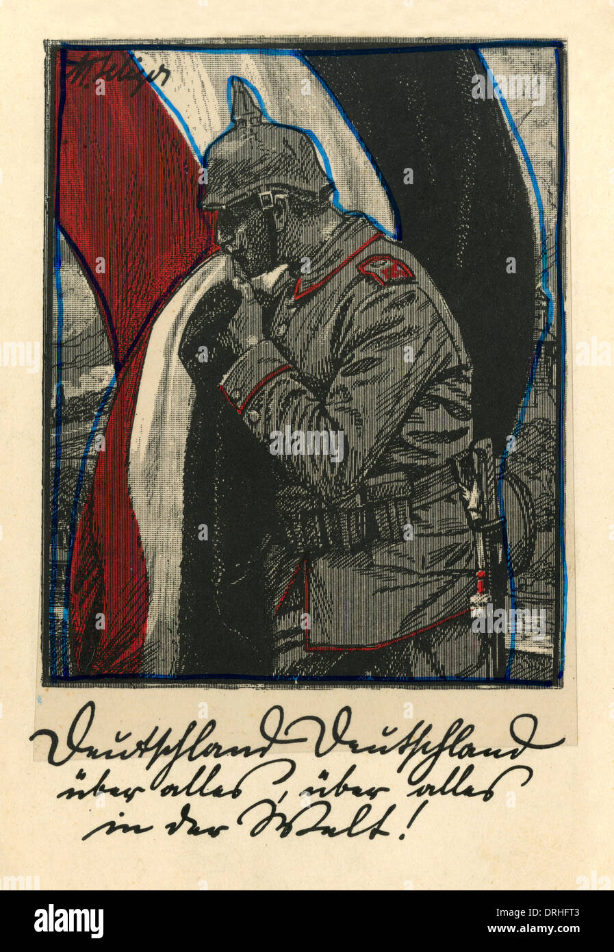 Soldat allemand embrassant le drapeau, WW1 Banque D'Images