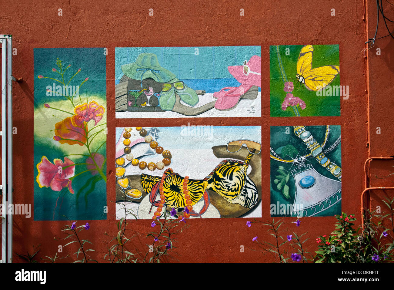 Peinture murale sur le côté d'un immeuble de Kralendijk, Bonaire Banque D'Images