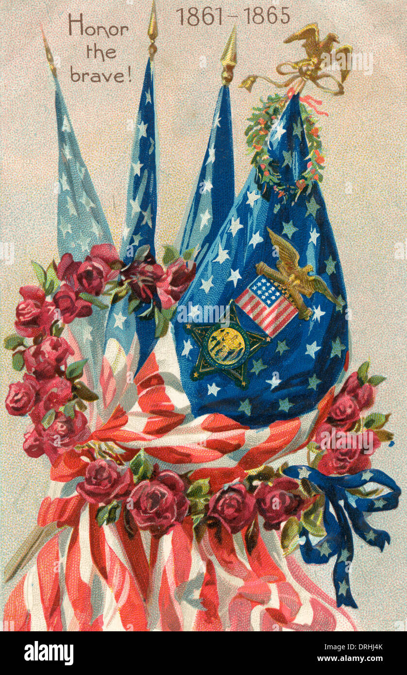 Carte postale patriotique américain, commémorant la guerre civile Banque D'Images