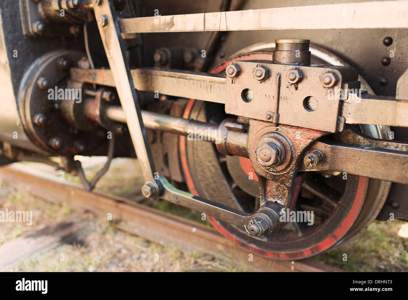 Close up de la roue sur la vieille locomotive à vapeur, la Suède Banque D'Images