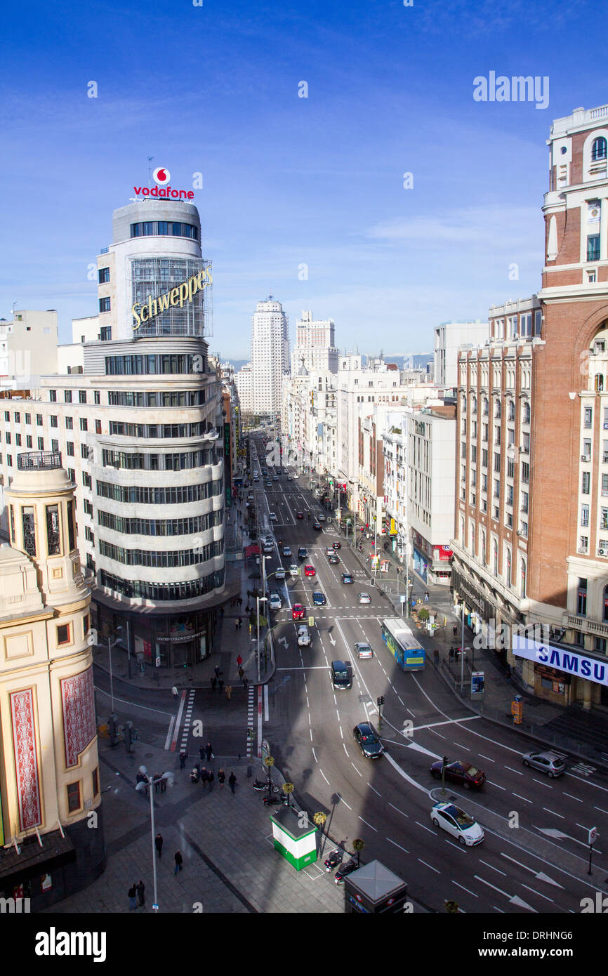 L'avenue Gran Vía et de charognes, Madrid, Espagne Banque D'Images