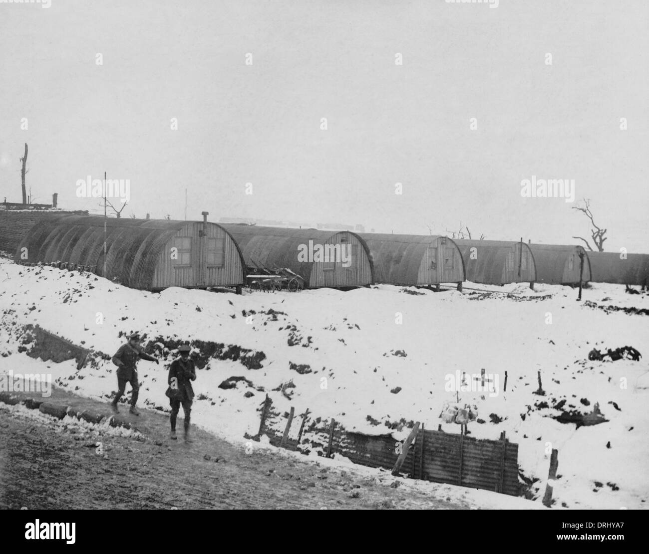 La cabane de Nissen, Front de l'ouest du camp, WW1 Banque D'Images