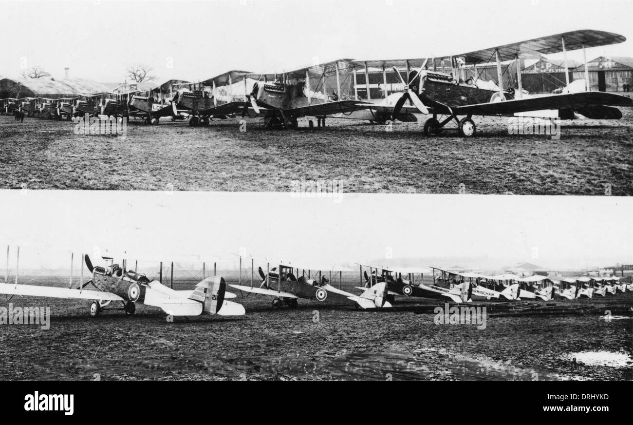 Airco DH4 biplans sur un aérodrome, WW1 Banque D'Images