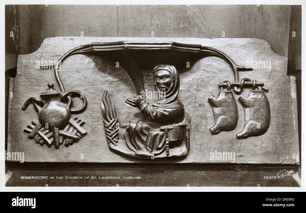 Misericord dans l'église de St Laurence, Ludlow, Shropshire Banque D'Images