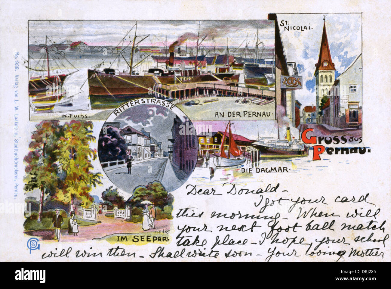 Carte postale de Pernau (Parnu, Estonie) Banque D'Images