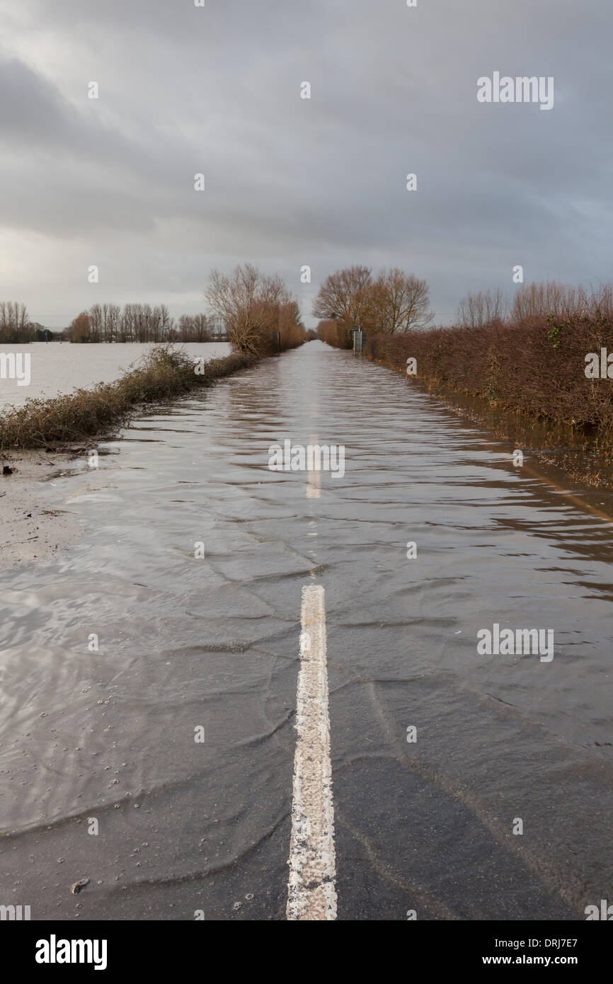Burrowbridge, Somerset, Royaume-Uni. 27 janvier 2014. L'A361 de Burrowbridge à Taunton est toujours inondé pendant la vastes inondations affectant les niveaux de Somerset Crédit : Andrew Johns/Alamy Live News Banque D'Images