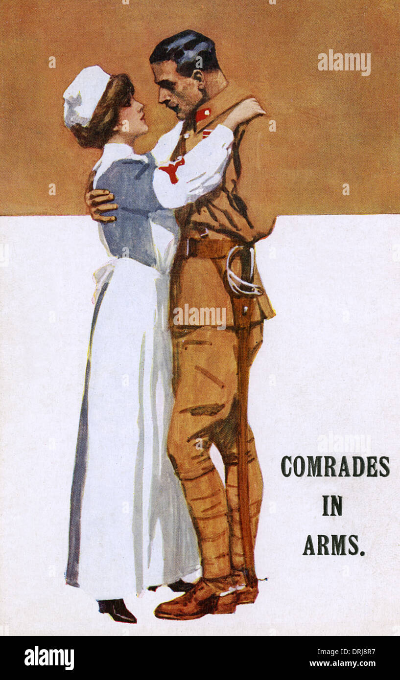 La PREMIÈRE GUERRE MONDIALE - soldat blessé dans les bras de son infirmière Banque D'Images