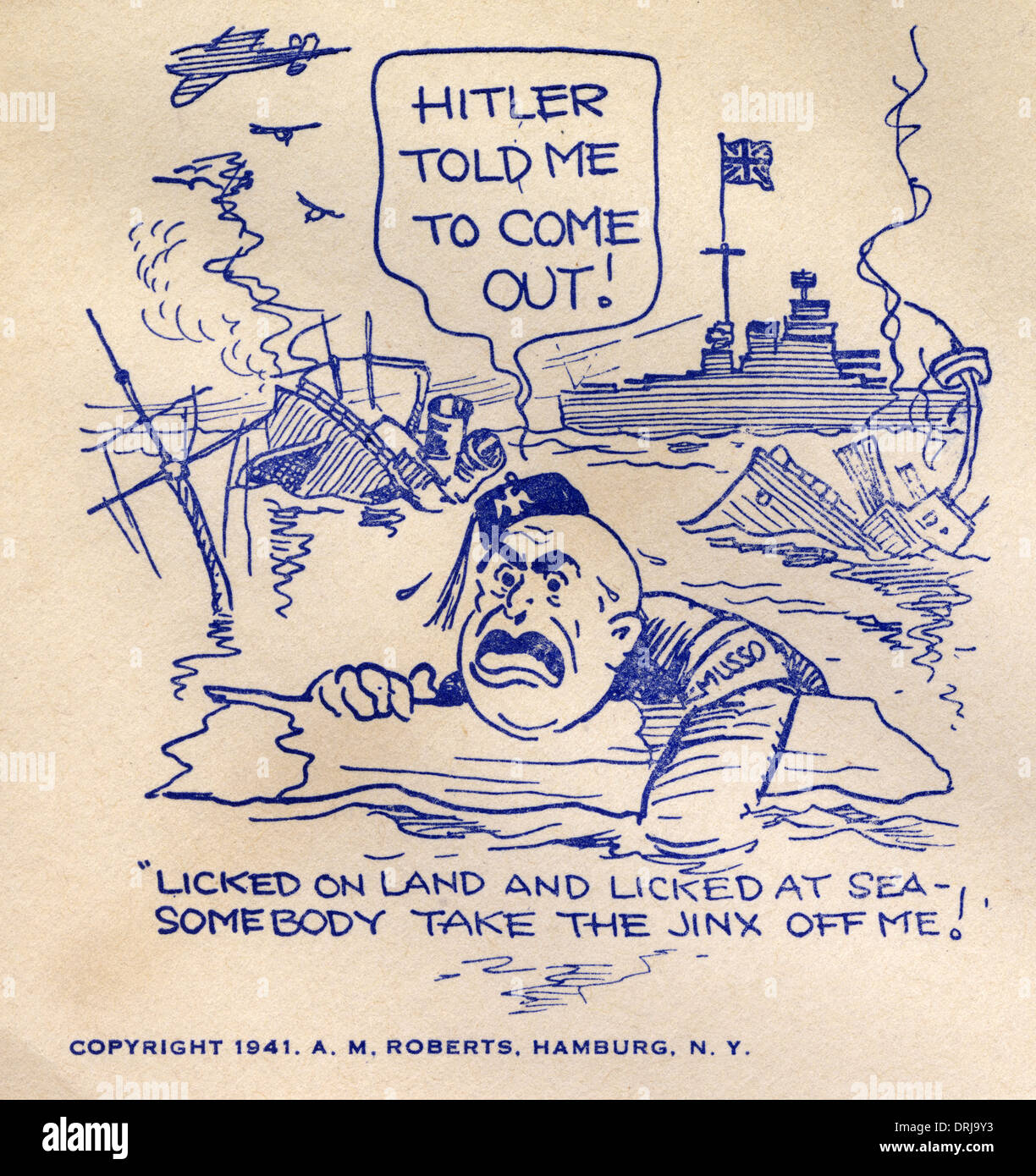 La DEUXIÈME GUERRE MONDIALE - Mussolini coulé en mer - enveloppe Premier Jour Banque D'Images