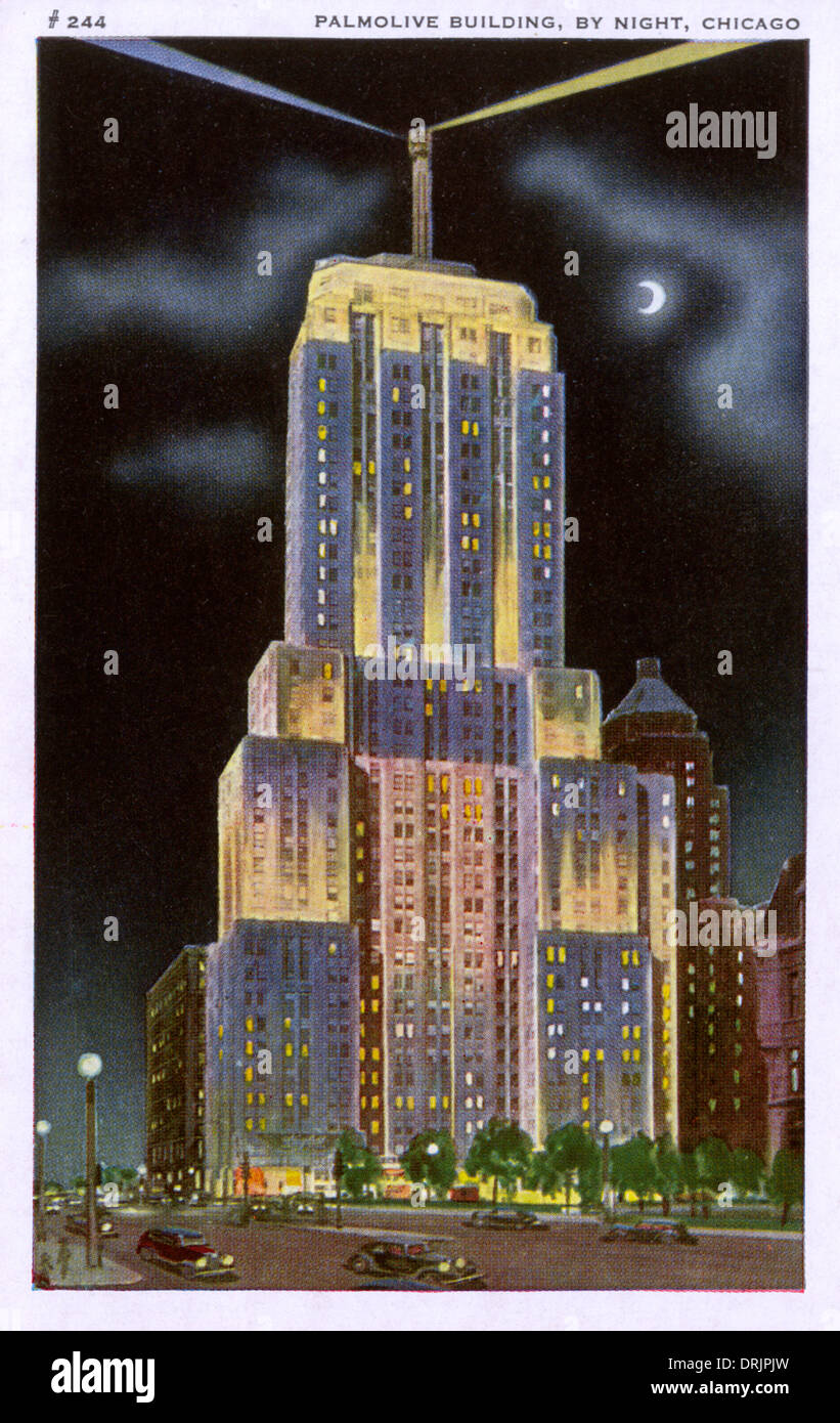 Le bâtiment de nuit, Palmolive Chicago Banque D'Images