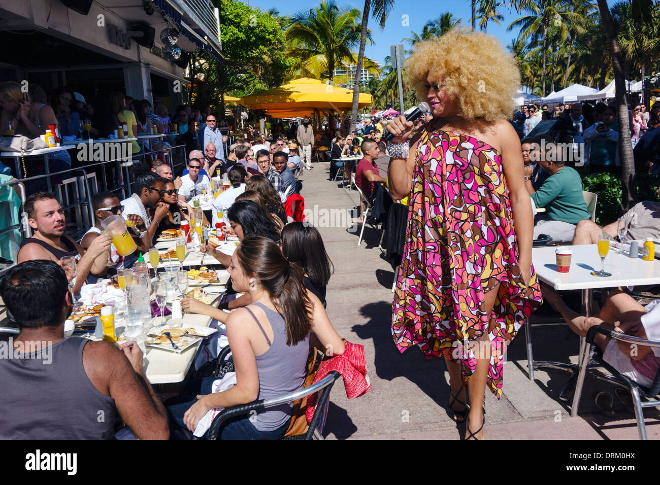 Miami Beach Florida, Ocean Drive, week-end art déco, festival, foire de rue, Palace Bar, restaurant restaurants repas café cafés, terrasses en plein air Banque D'Images