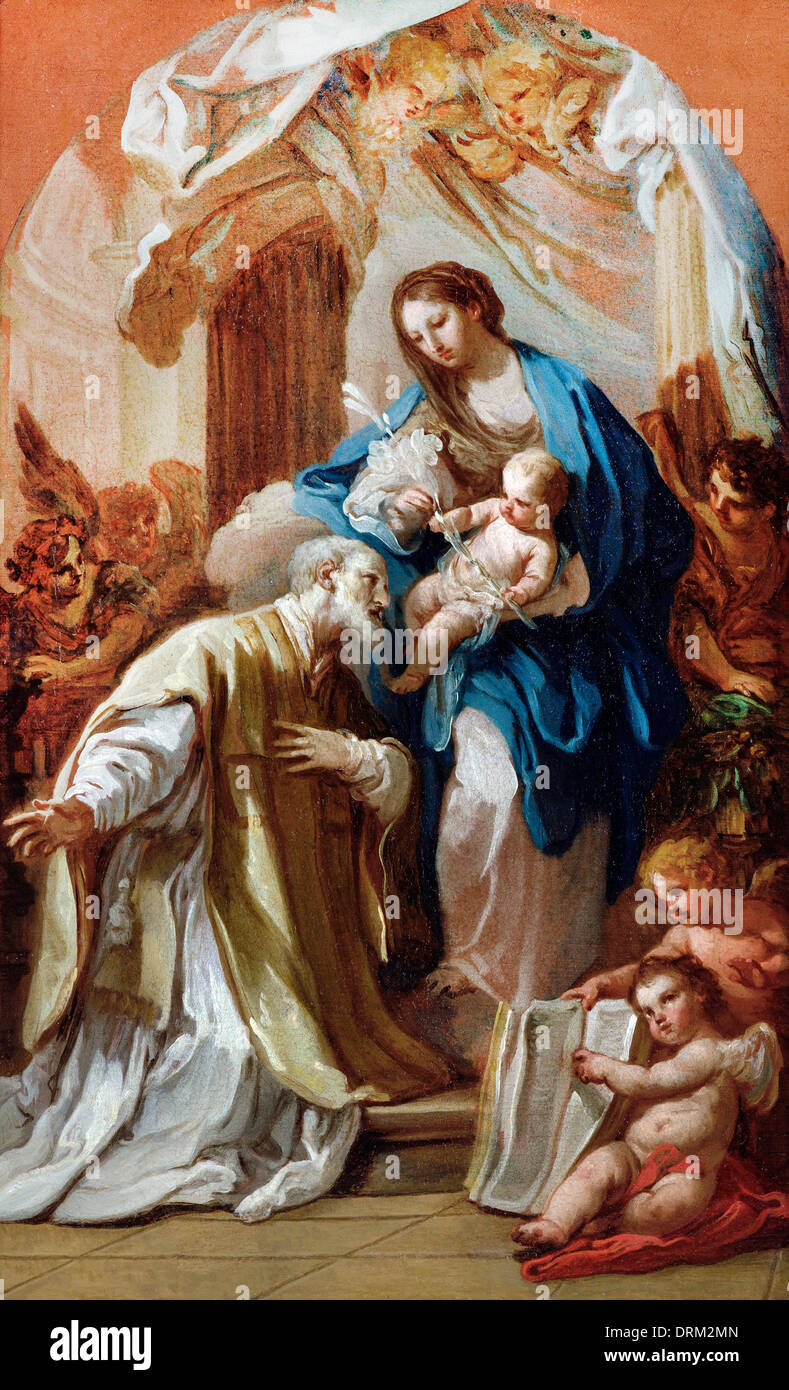 Sebastiano Conca, La Vierge apparaissant à Saint Philippe Neri 1740 Huile sur toile. Indianapolis Museum of Art, Indianapolis, USA Banque D'Images