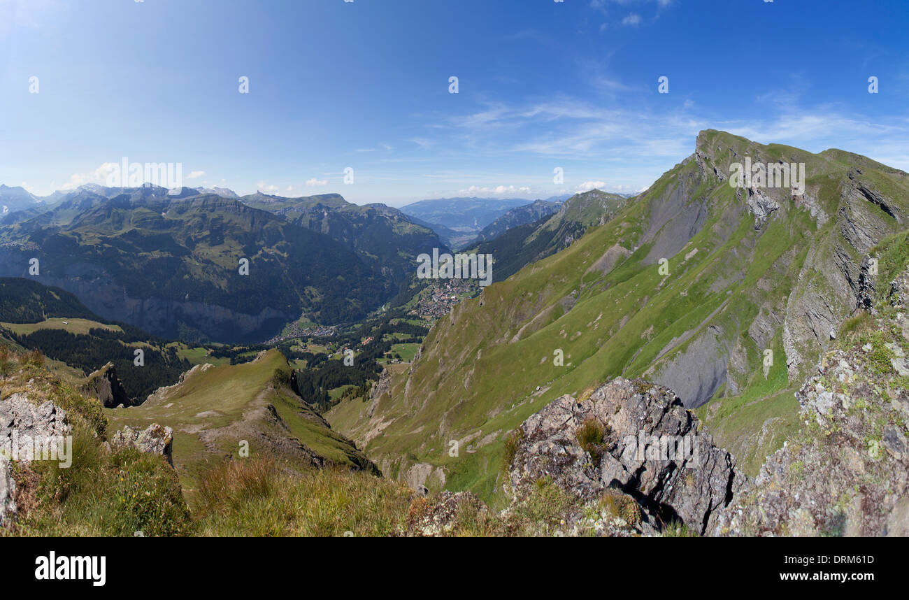 La Suisse, Alpes Bernoises, Lauberhorn et vue sur Grindelwald et Wengen Banque D'Images