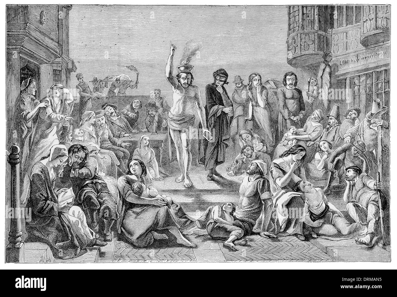 La grande Peste. Londres. Solomon Eagle à exhorter les gens à la repentance 1665 Banque D'Images