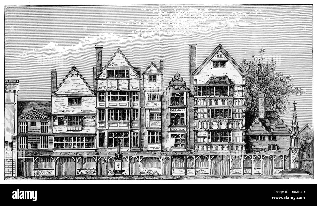Maisons vieux Londres élisabéthain Tudor Banque D'Images