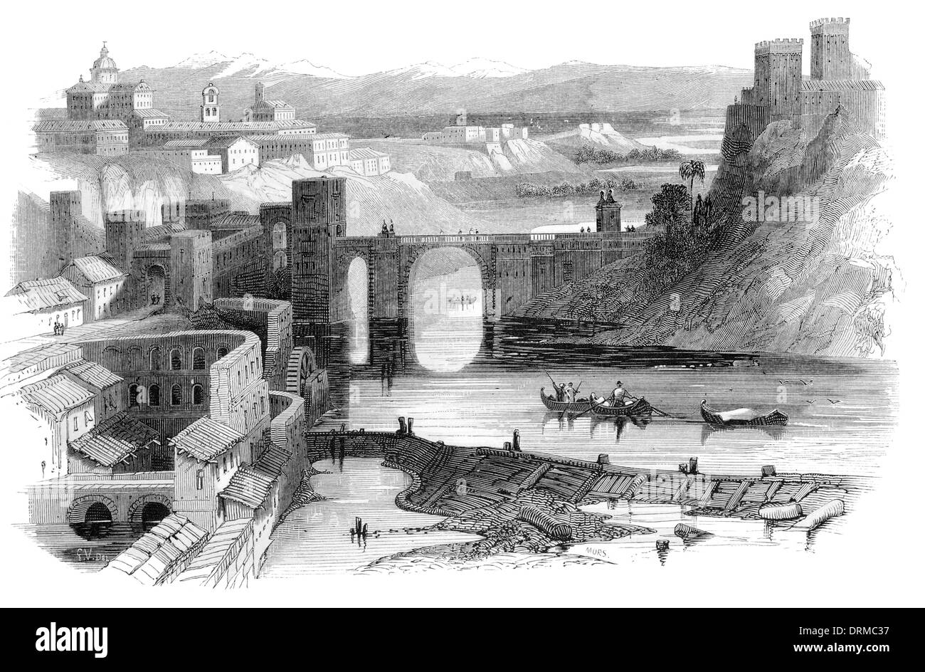 Vue de la ville de le pont d'Alcantara Toledo Espagne vers 1848 Banque D'Images Vue de la ville de le pont d'Alcantara Toledo Espagne vers 1848 Banque D'Images